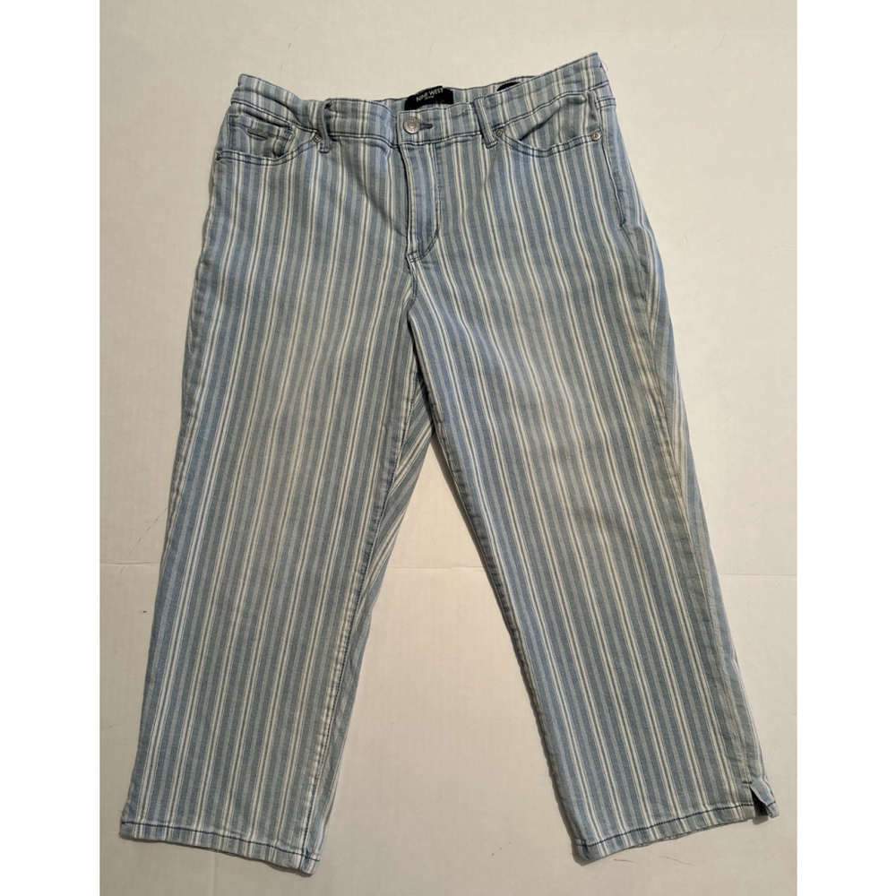 Nine West Jeans Chrystie Capri Pants Womens 10 Powder Blue & White Denim Stretch